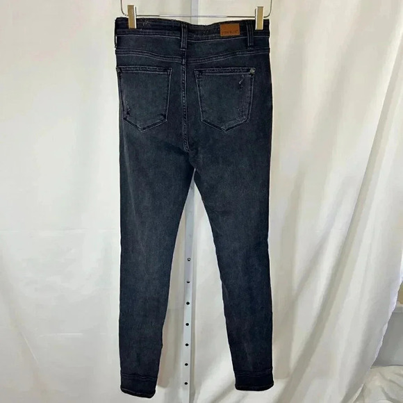 Judy Blue Skinny Fit 5|27 Black Denim Distressed Jeans with Plaid Patch - Picture 3 of 16